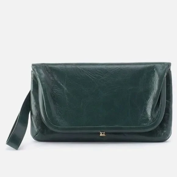 HOBO LAUREN CLUTCH LEATHER‎ WRISTLET WALLETSage Henna Luxury Leather, NWT